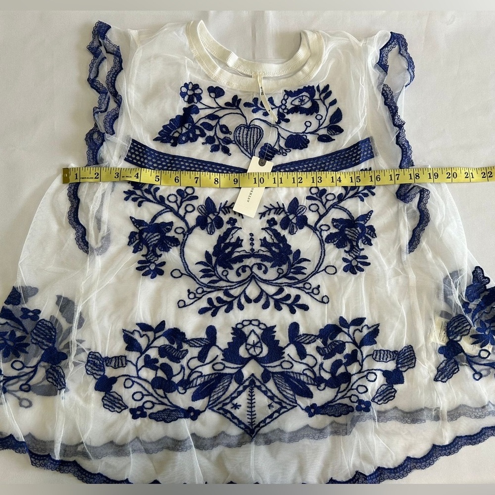 NWT By Anthropologie Embroidered Ruffle Muscle Tee - Picture 5 of 5